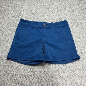 American Eagle AEO Twill Blue Midi Shorts Womens 4 Super Stretch 5" Inseam